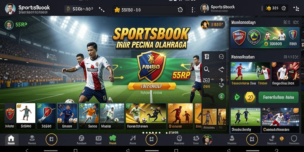 Screenshot gameplay 55RP menampilkan aksi taruhan olahraga.