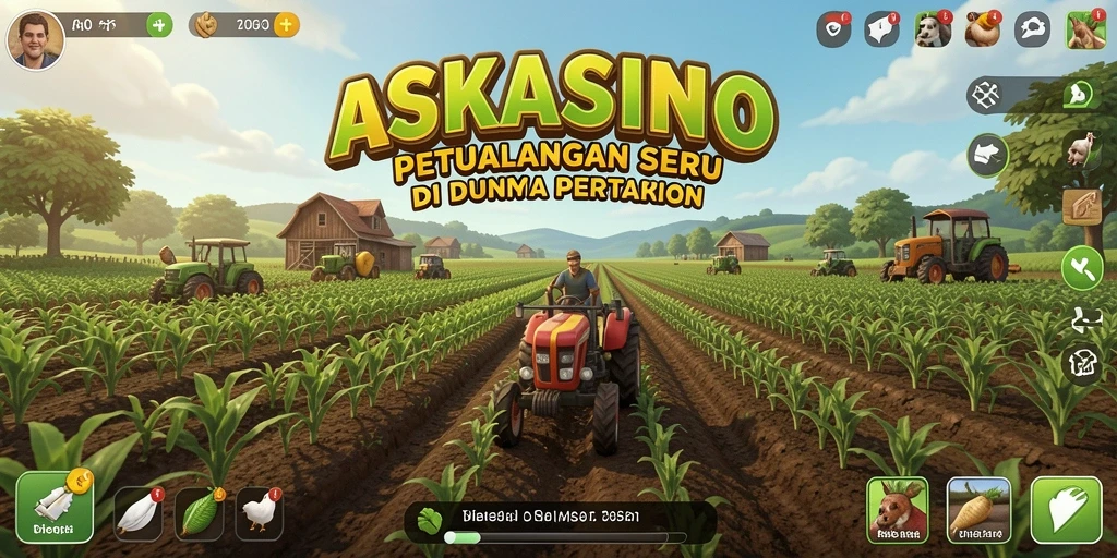 Screenshot gameplay yang menunjukkan aktivitas bertani di ASKASINO.
