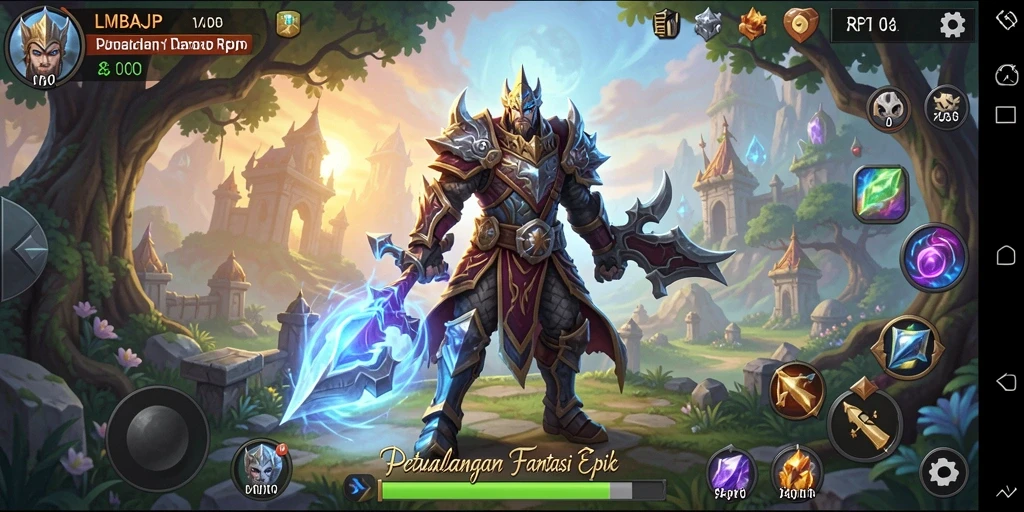 Tampilan gameplay LMBAJP yang memukau dan penuh aksi RPG.