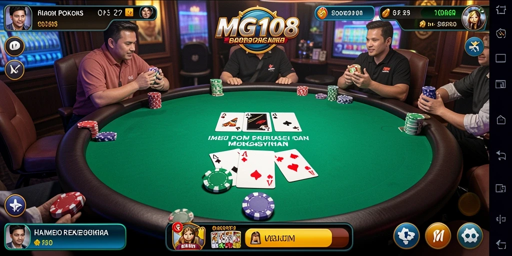 Tampilan seru gameplay Poker di MG108 yang menggugah semangat.