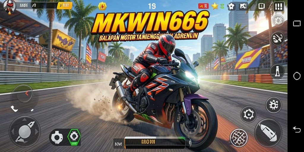 Tampilan gameplay MKWIN666 yang menarik saat balapan motor.