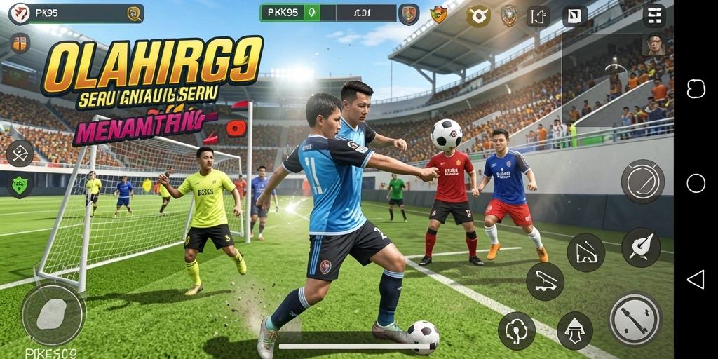 Screenshot gameplay PK95 menampilkan aksi seru di pertandingan olahraga.