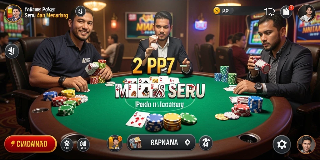 Screenshot gameplay PP7 yang menampilkan keseruan bermain poker.